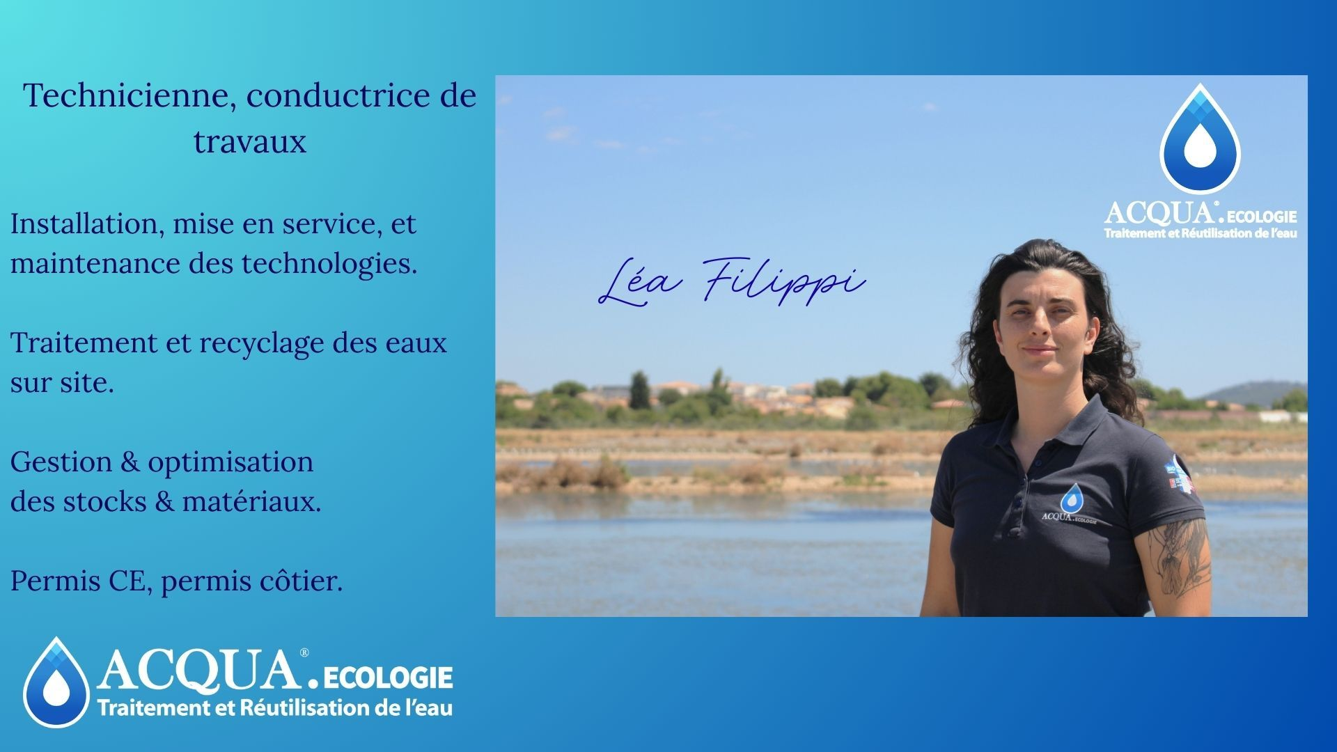 Léa Filippi, technicienne en traitement et réutilisation de l’eau chez ACQUA.ecologie