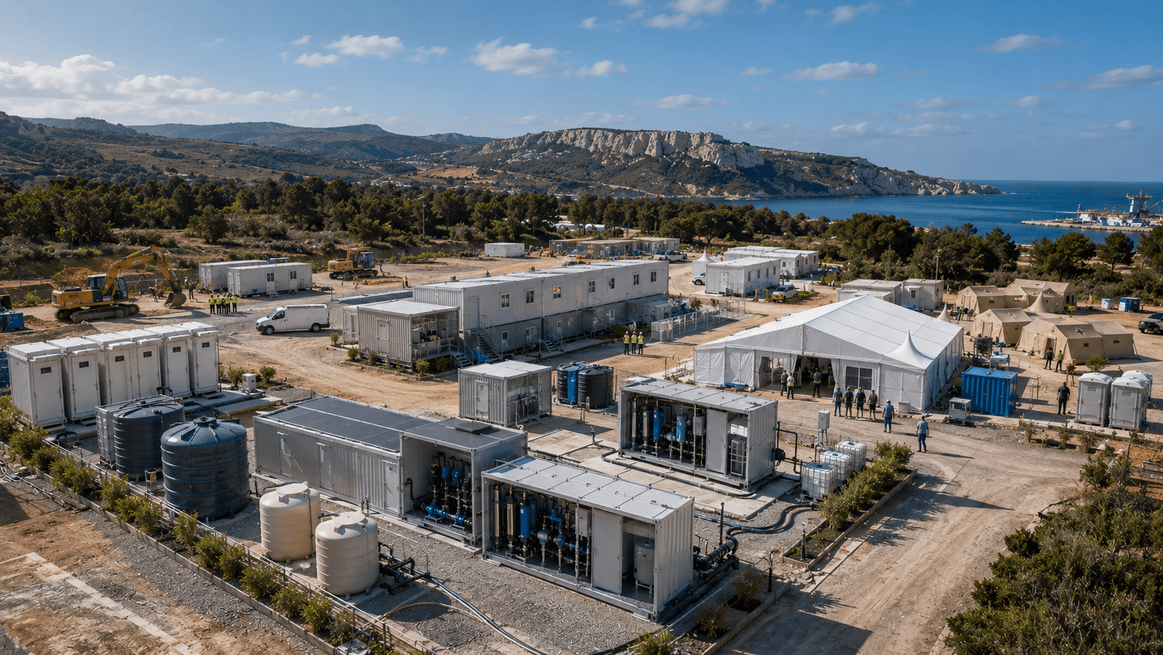 Bases vie chantiers événementiel traitement eau potable assainissement mobile REUT FIRST