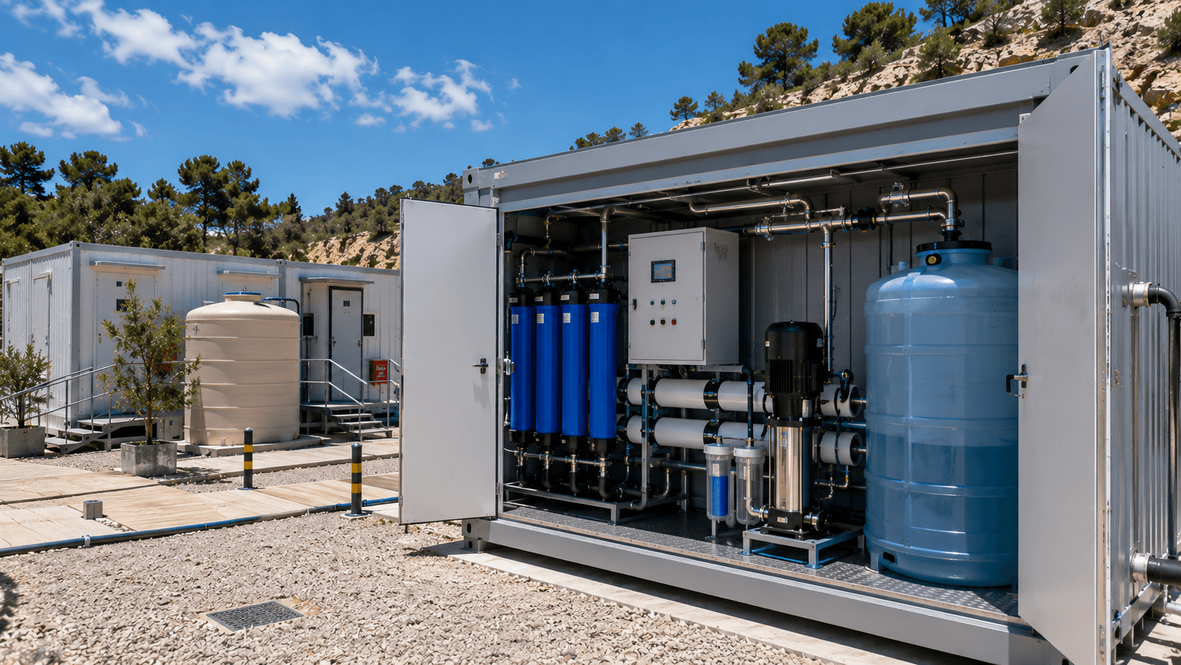Eau potable base vie chantier module filtration désinfection
