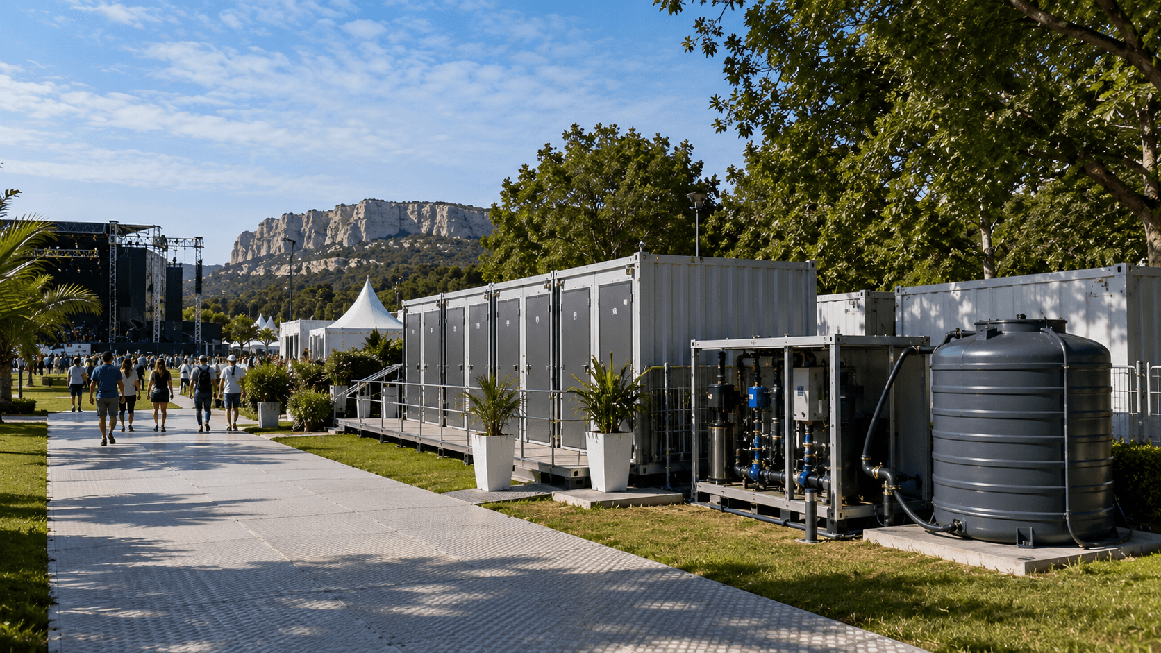 Événement temporaire eau mobile sanitaires traitement eaux usées