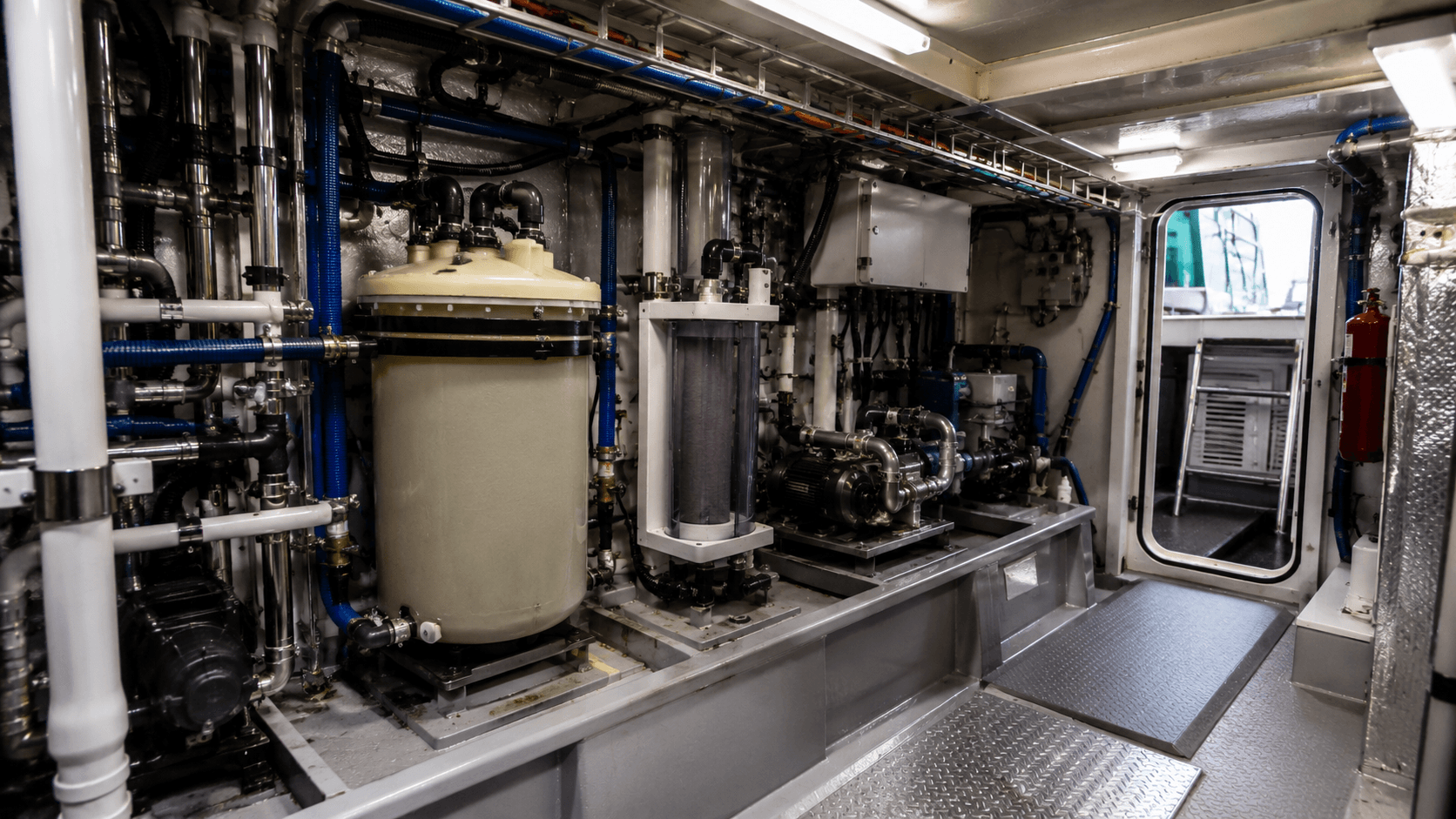 Refit local technique cale bateau traitement eaux usées