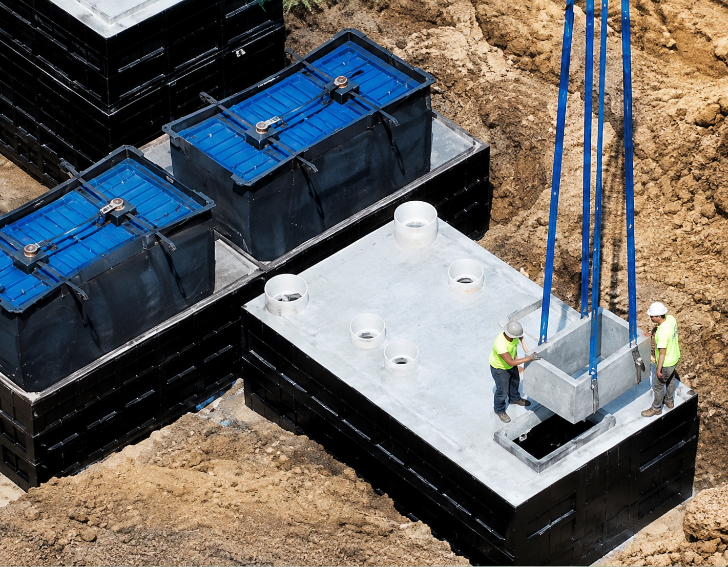 Illustration du génie civil en cuves béton accueillant une filière MyFAST®
