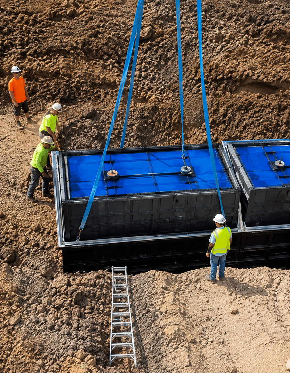 Illustration d’une installation MyFAST® intégrée dans des cuves béton pour le traitement des eaux usées